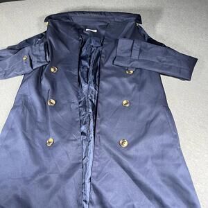 Hotouch Women's Medium Navy Blue Trench Coat 100% Polyester Buttoned Coat Jacket